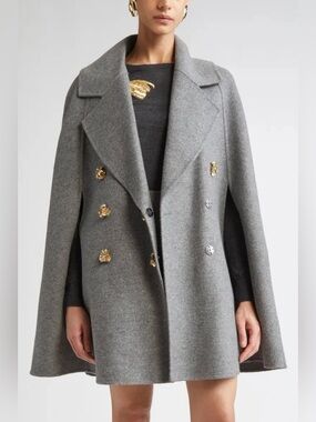 Carolina Herrera Double Face Virgin Wool Peacoat Cape